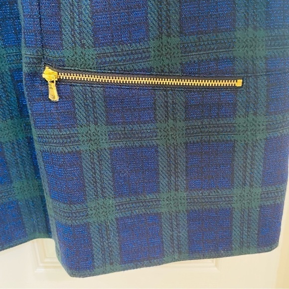 Talbots New Womens Size 2X Zip Pocket Jacquard Green Blue Plaid Metallic Festive - Picture 8 of 12
